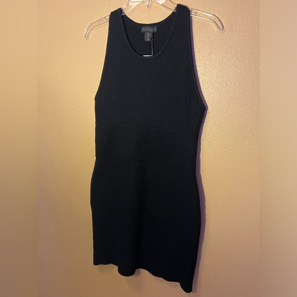 New House Of Harlow Ribbed Neutral Contemporary Cocktail Party sweater Dress